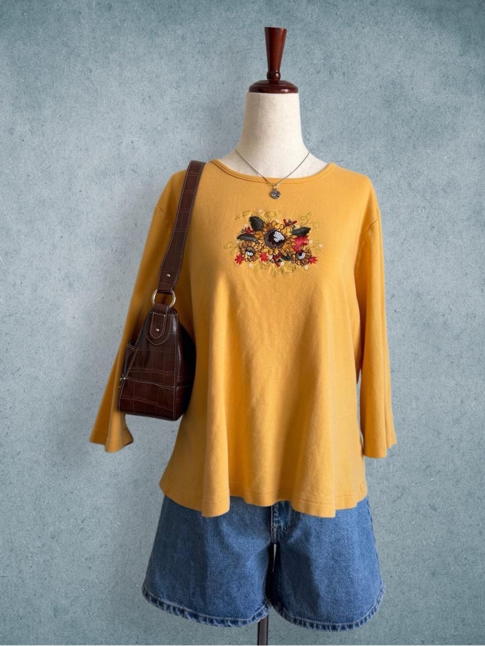 yellow sunflower embroidered long sleeve shirt - size 1x